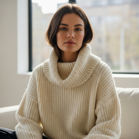 Luna Oversize Selanik Örgü Balıkçı Yaka Triko Kazak