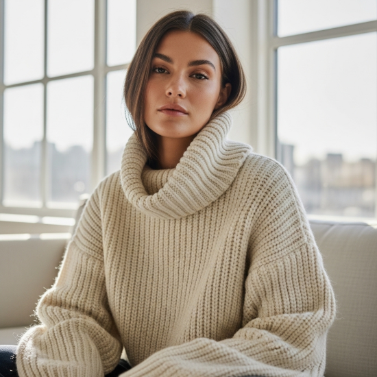 Luna Oversize Selanik Örgü Balıkçı Yaka Triko Kazak