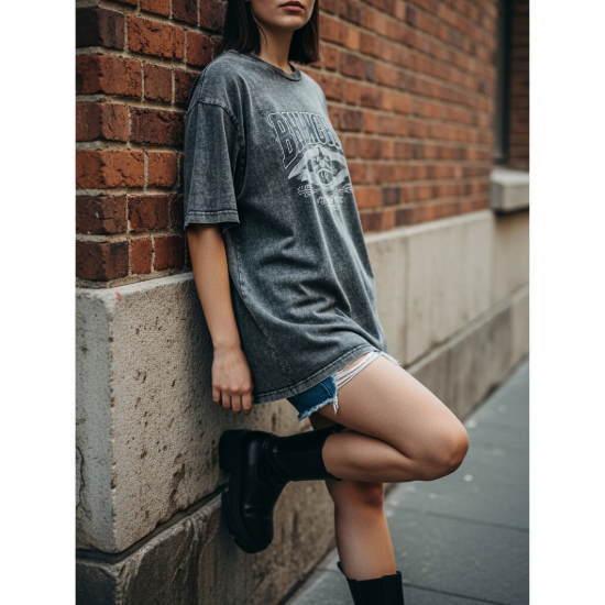 Retro Spirit Yıkamalı Grafik Baskılı Oversize Tişört