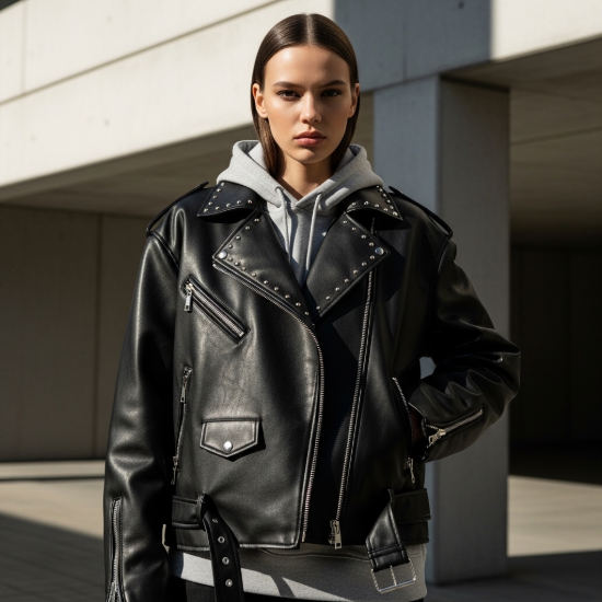 Raven Fermuar Detaylı Suni Deri Biker Ceket