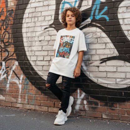 Çocuklar İçin Pamuklu Oversize Grafik Baskılı Tişört